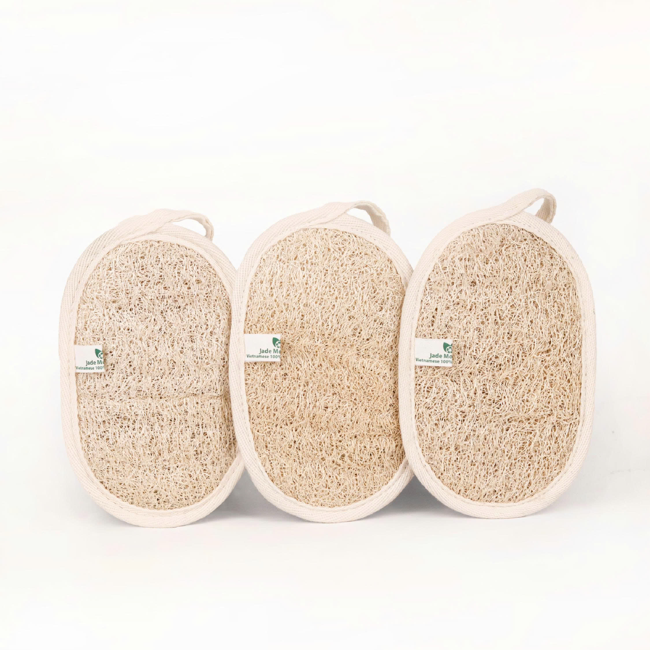 Bông tắm xơ mướp oval 2 lớp viền cotton (combo 3)